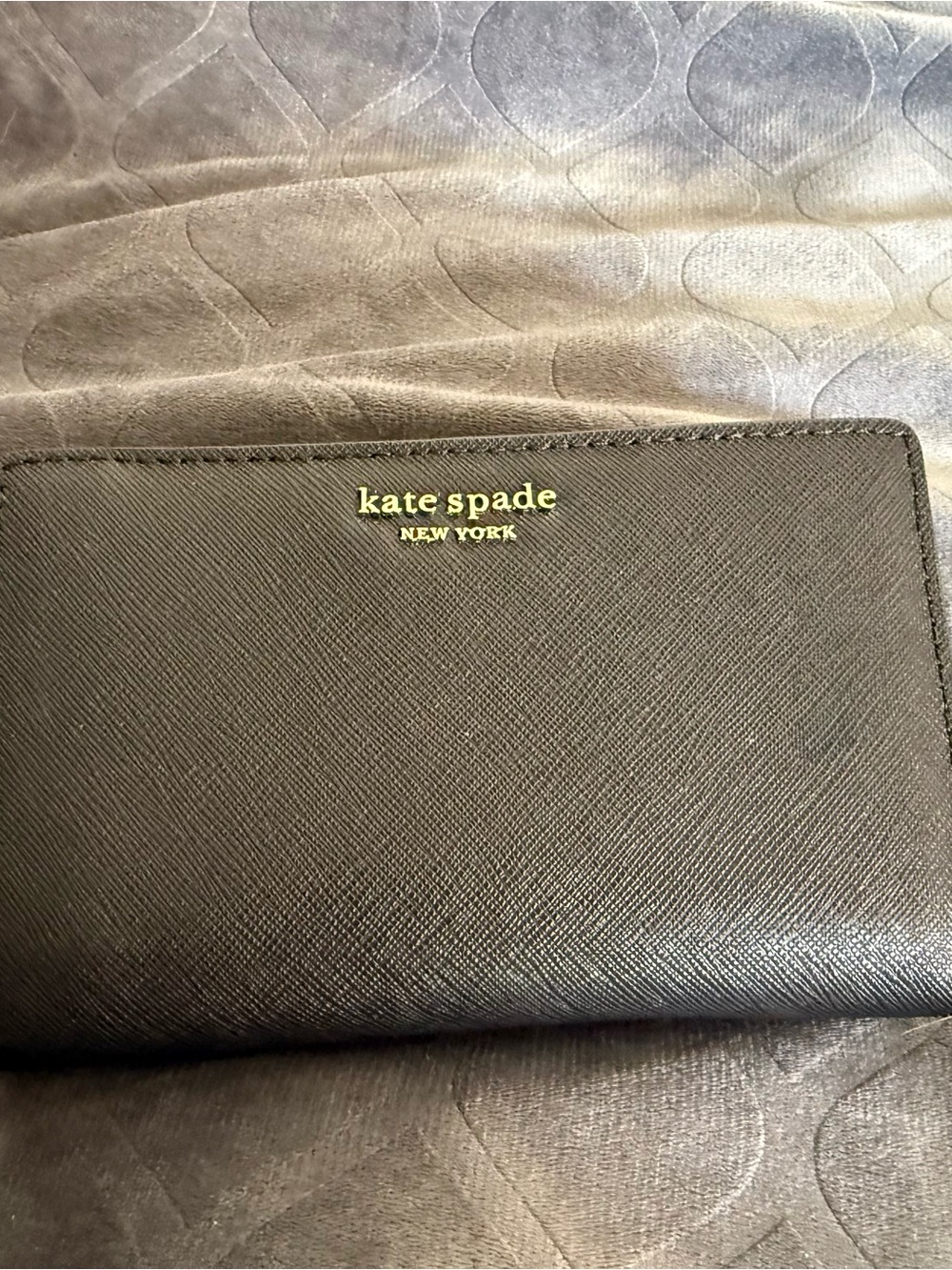NWT kate spade Black Leather Continental Wallet with Gold Logo